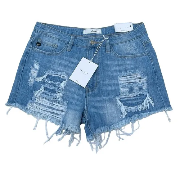 KanCan High Rise Distressed Denim Jean Shorts NWT Size Large