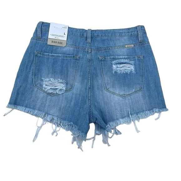 KanCan High Rise Distressed Denim Jean Shorts NWT Size Large