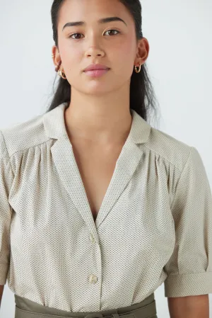 Katherine Blouse in Cream Microdot Cotton