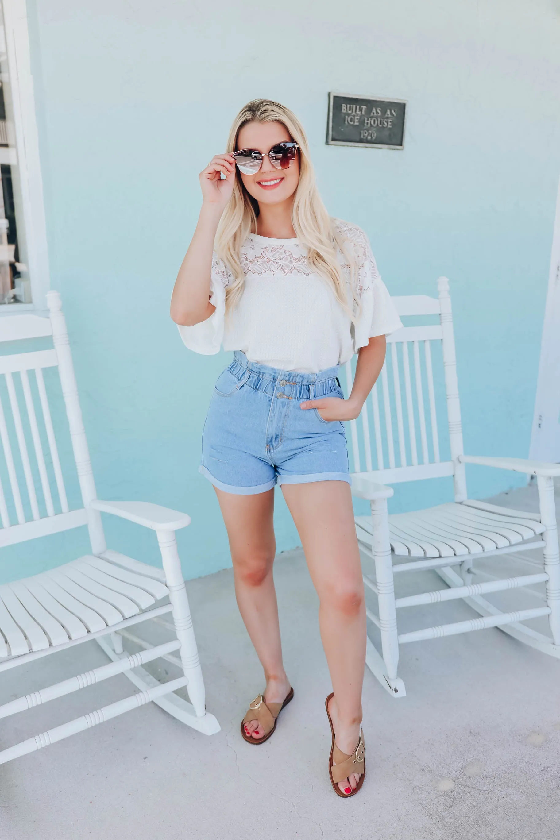 Kayla Lace and Waffle Top - Ivory - FS