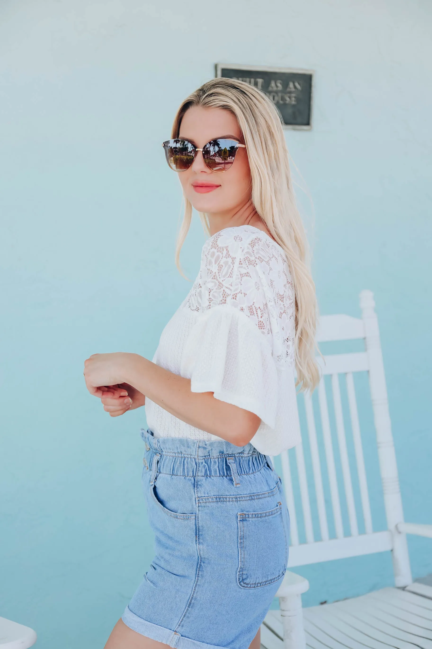 Kayla Lace and Waffle Top - Ivory - FS