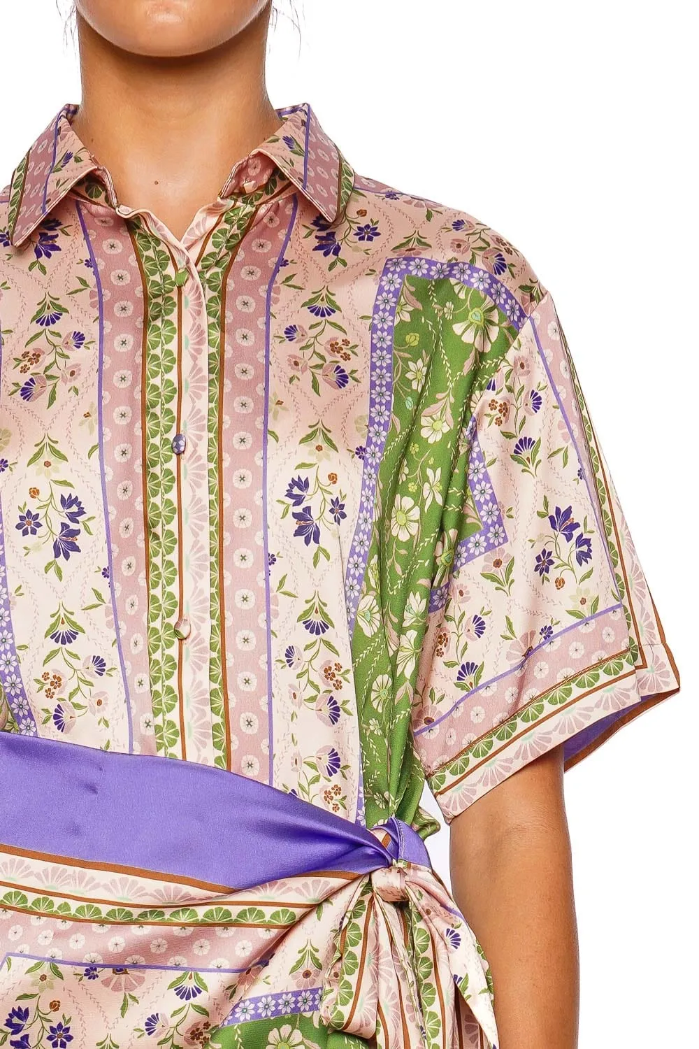 Kezie Wrap Satin Mini Shirt Dress