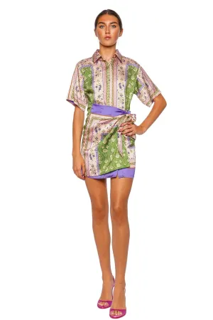 Kezie Wrap Satin Mini Shirt Dress