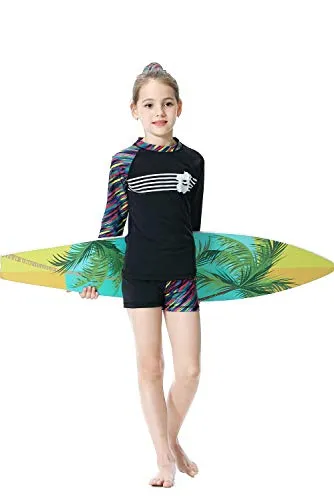 KID1234 Swimsuits for Girls - Long Sleeve Girls Swimsuits, Two Piece Swimsuits for Girls 5-12 Years (14) Black