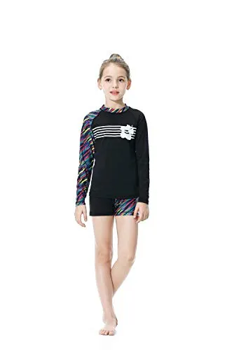 KID1234 Swimsuits for Girls - Long Sleeve Girls Swimsuits, Two Piece Swimsuits for Girls 5-12 Years (14) Black