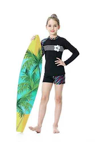 KID1234 Swimsuits for Girls - Long Sleeve Girls Swimsuits, Two Piece Swimsuits for Girls 5-12 Years (14) Black