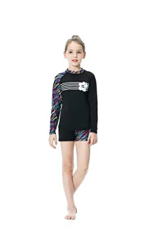 KID1234 Swimsuits for Girls - Long Sleeve Girls Swimsuits, Two Piece Swimsuits for Girls 5-12 Years (14) Black