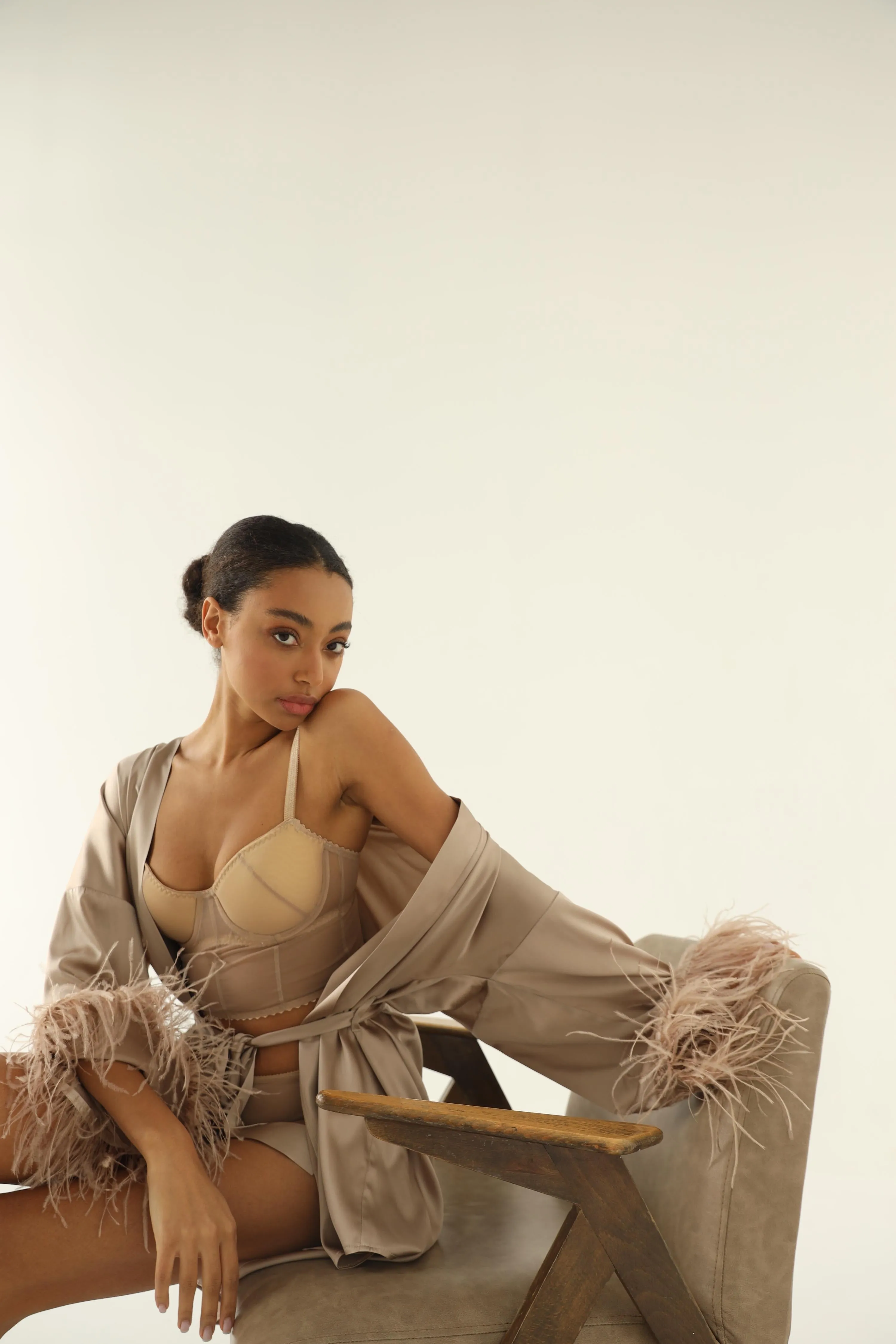 Kimono robe - Beige feather