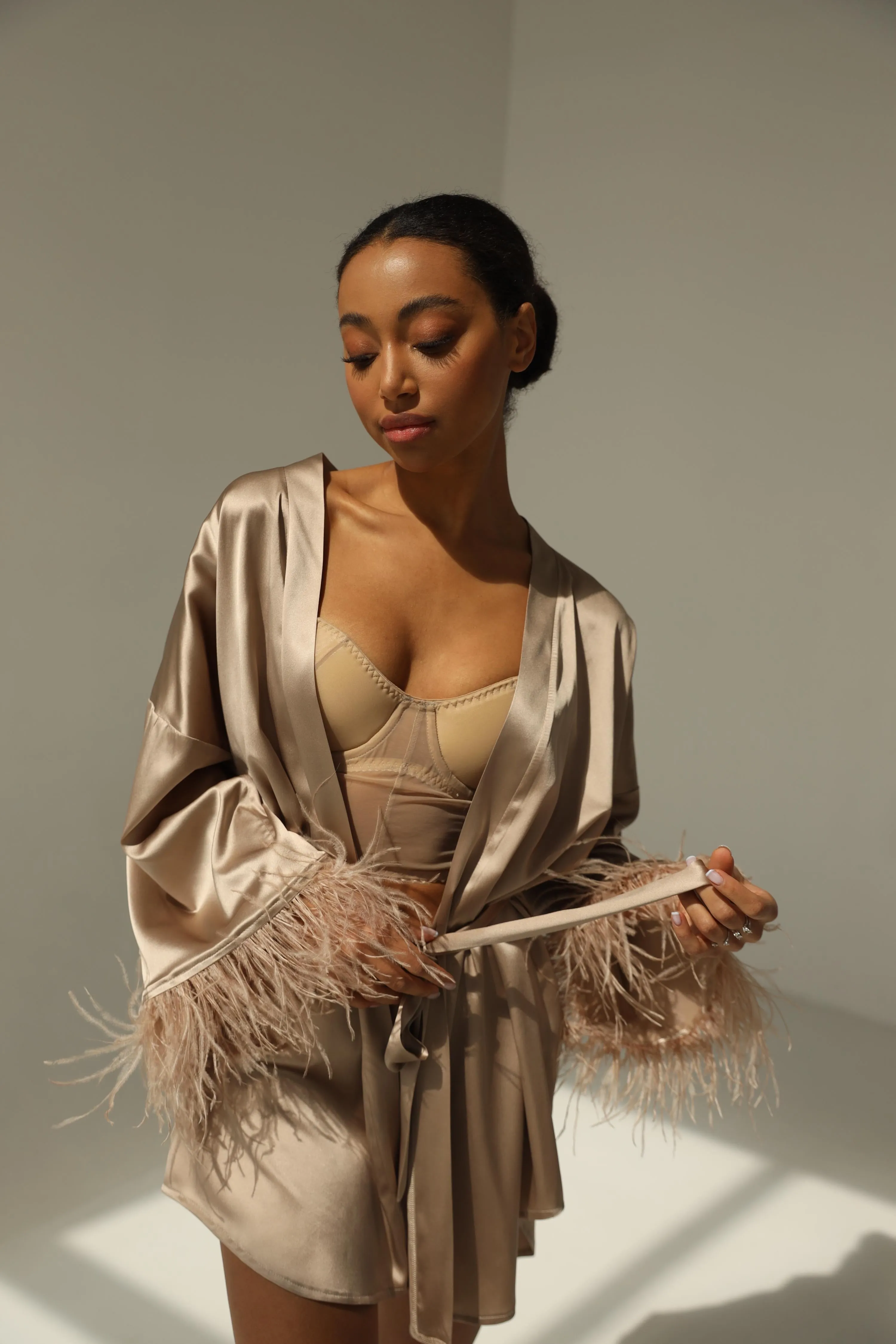 Kimono robe - Beige feather
