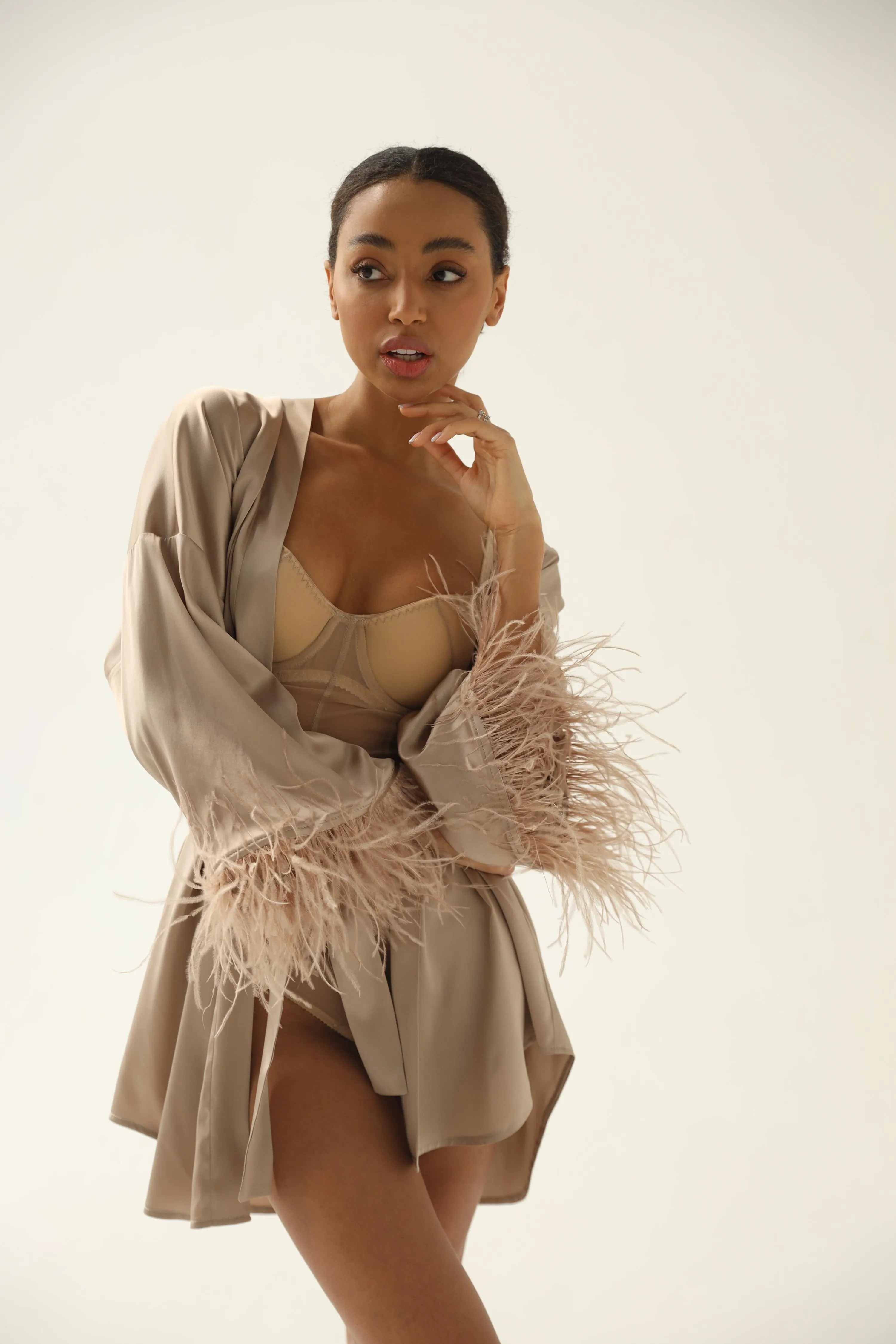 Kimono robe - Beige feather