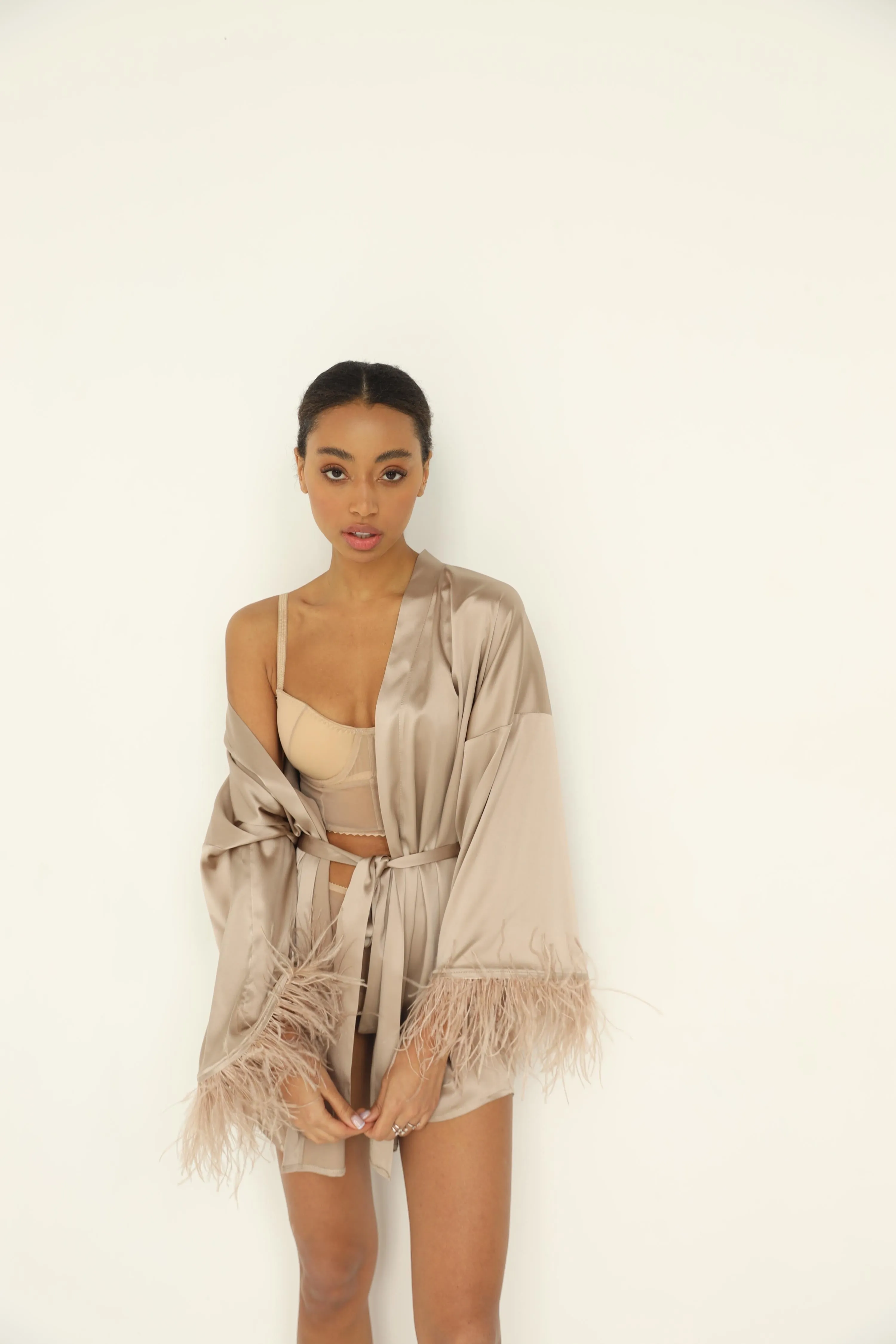 Kimono robe - Beige feather