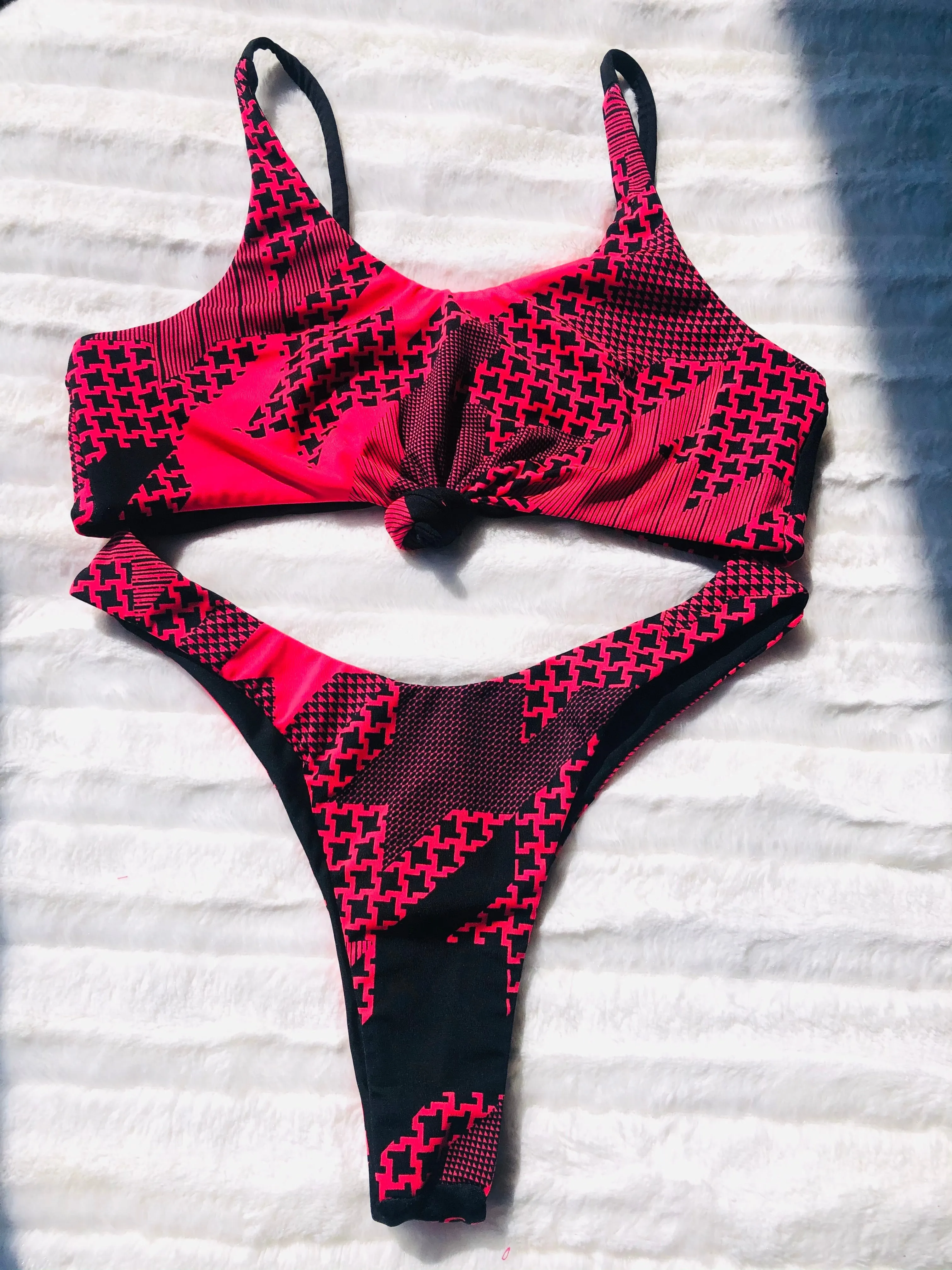 Knotted Houndstooth bikini