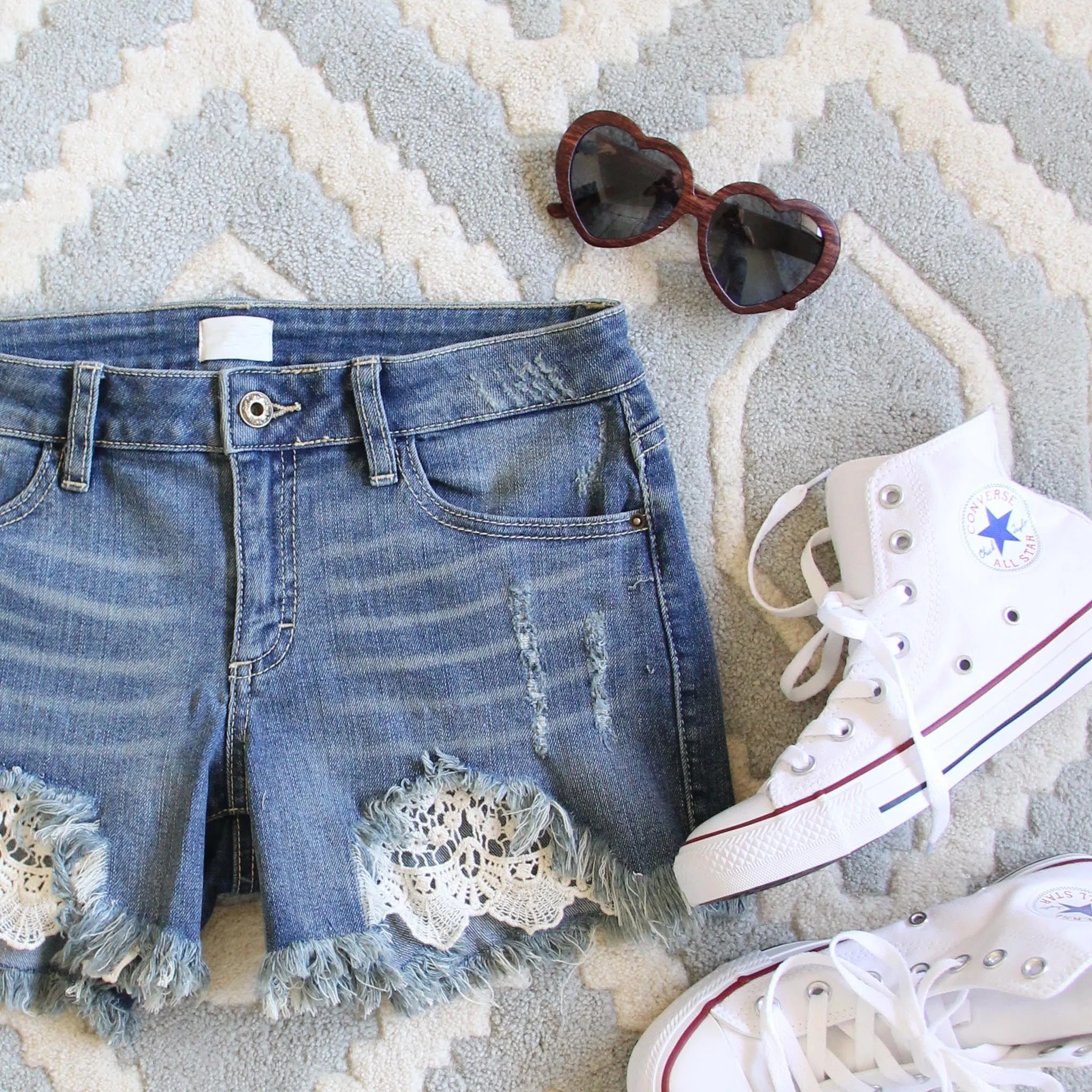 Laced Denim Shorts