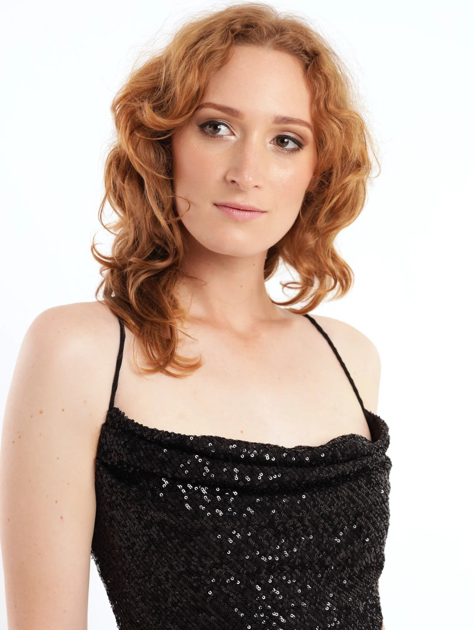 Ladies Sequin Cowl Neck Mini Shift Dress - Black