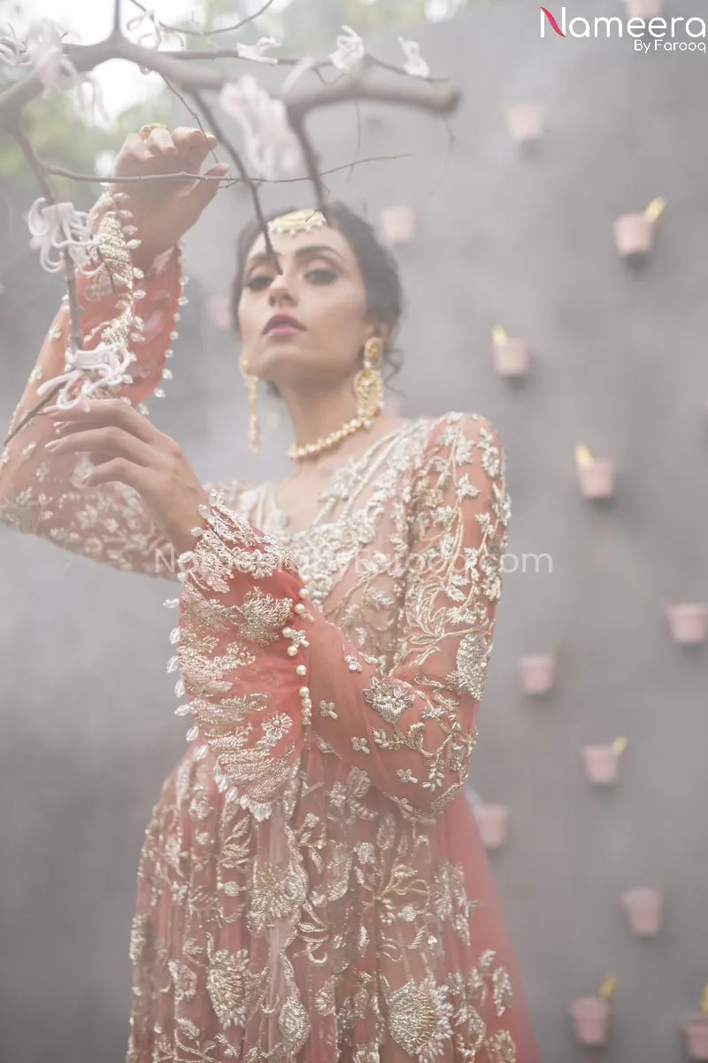 Latest Embroidered Wedding Dress in Coral Color #BB231