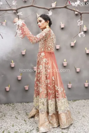 Latest Embroidered Wedding Dress in Coral Color #BB231