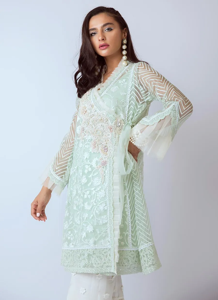 Latest Pakistani designer organza dress in aqua color # P2268