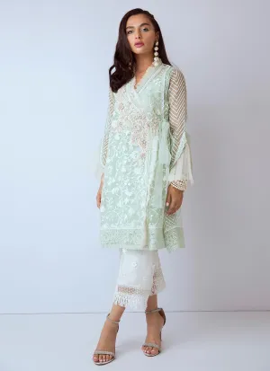 Latest Pakistani designer organza dress in aqua color # P2268