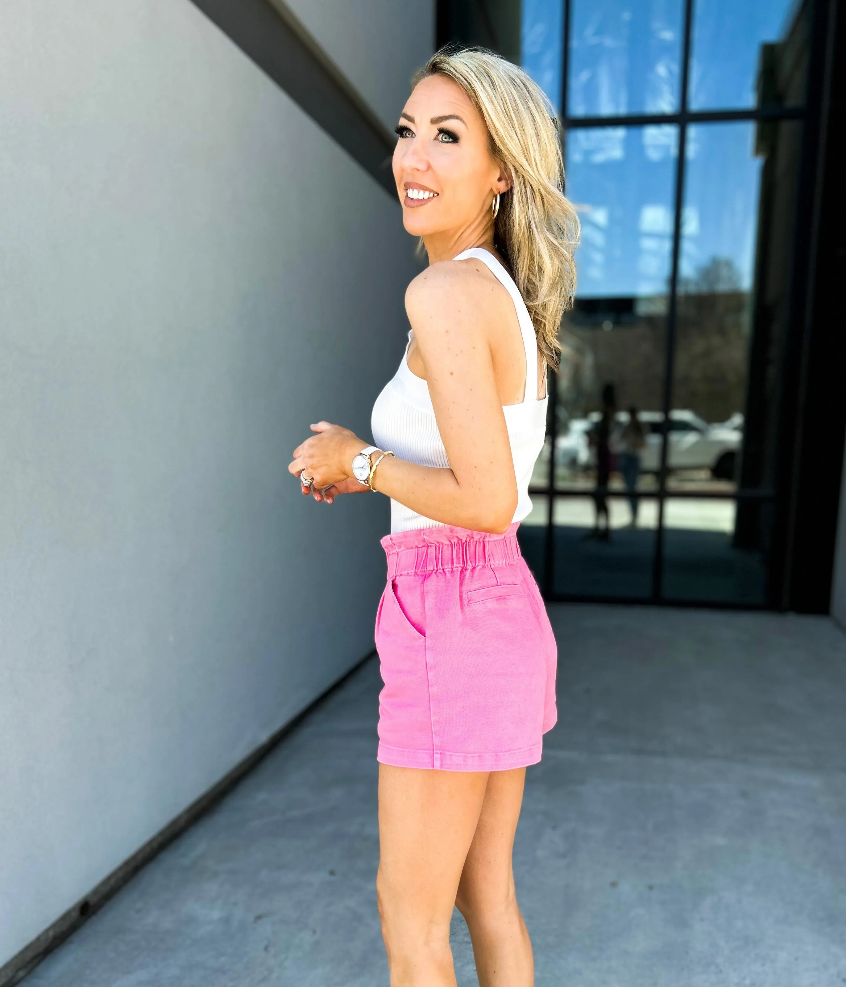 Lenny Paper Bag Denim Shorts (Pink)