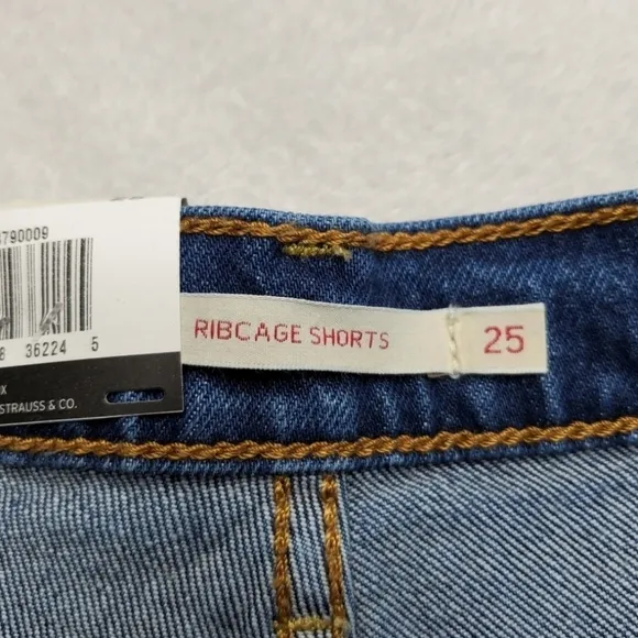 Levi's Revolve Blue Dark Wash High Rise Distressed Ribcage Denim Cut Off Shorts