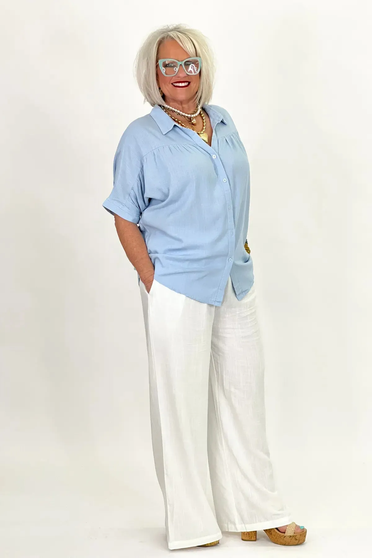 Light Blue Collared Button Down Top