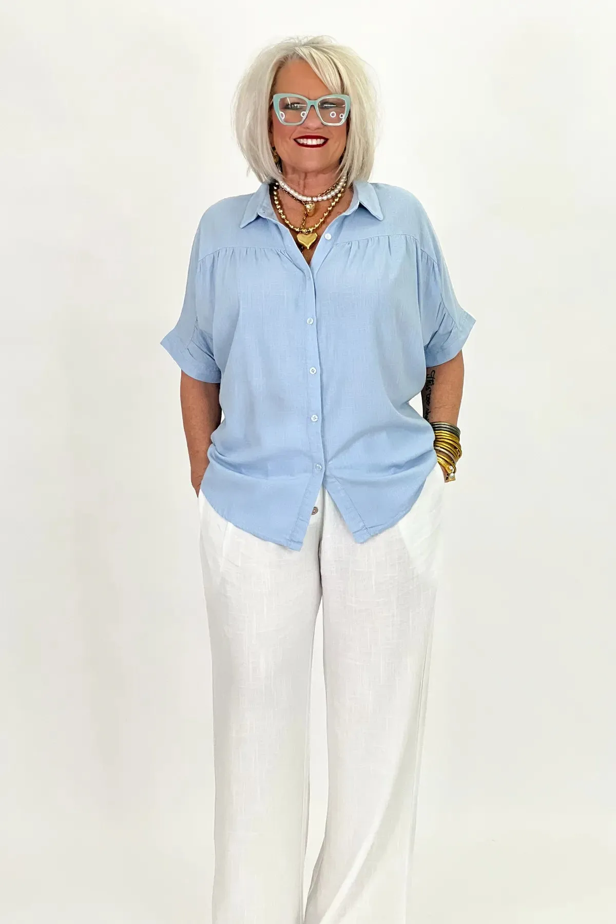 Light Blue Collared Button Down Top