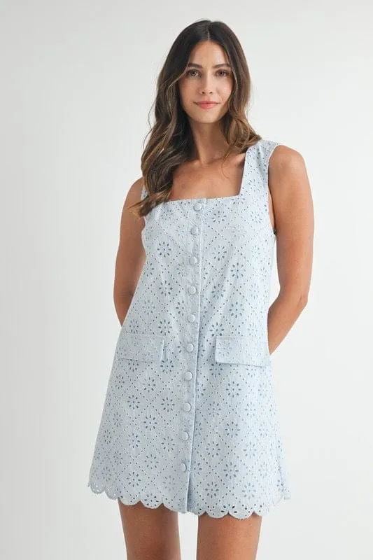 Light blue eyelet shift dress