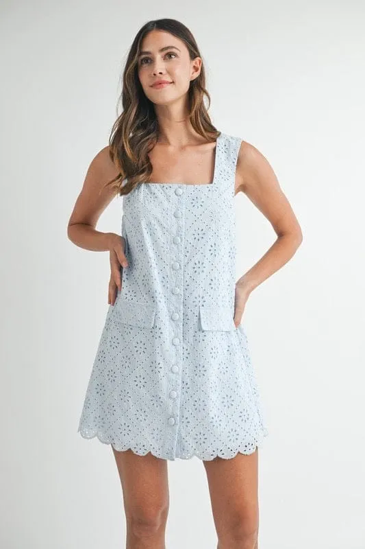 Light blue eyelet shift dress