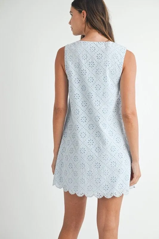 Light blue eyelet shift dress
