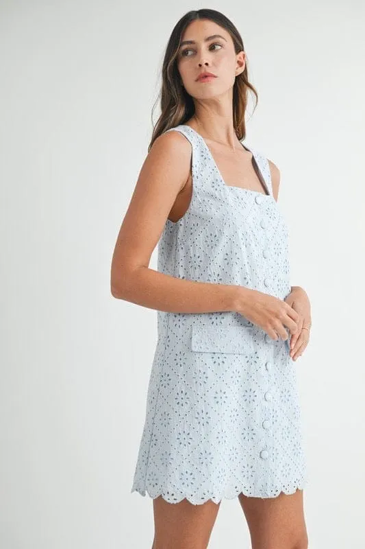 Light blue eyelet shift dress