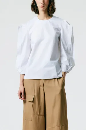 Lightweight Cotton Sateen Square Sleeve Top in White