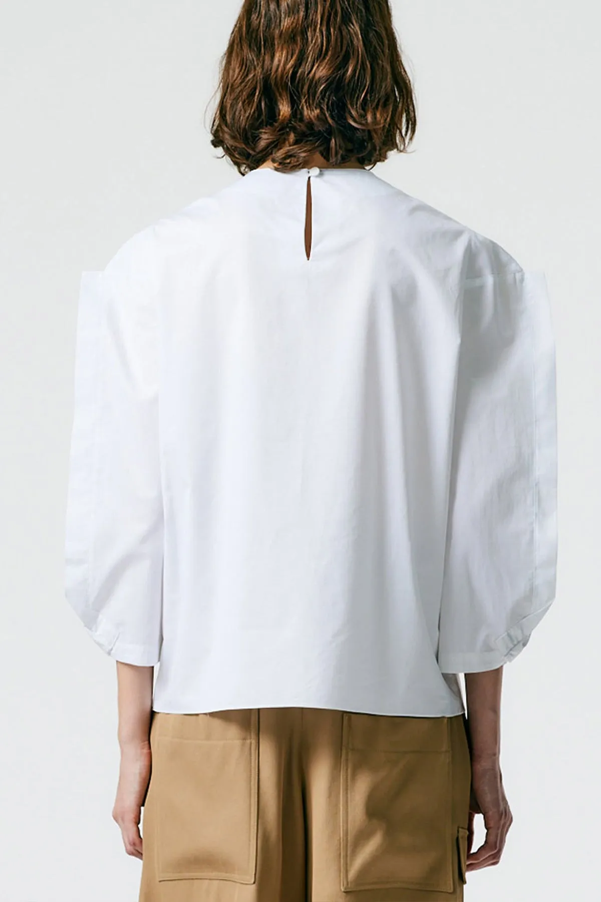 Lightweight Cotton Sateen Square Sleeve Top in White