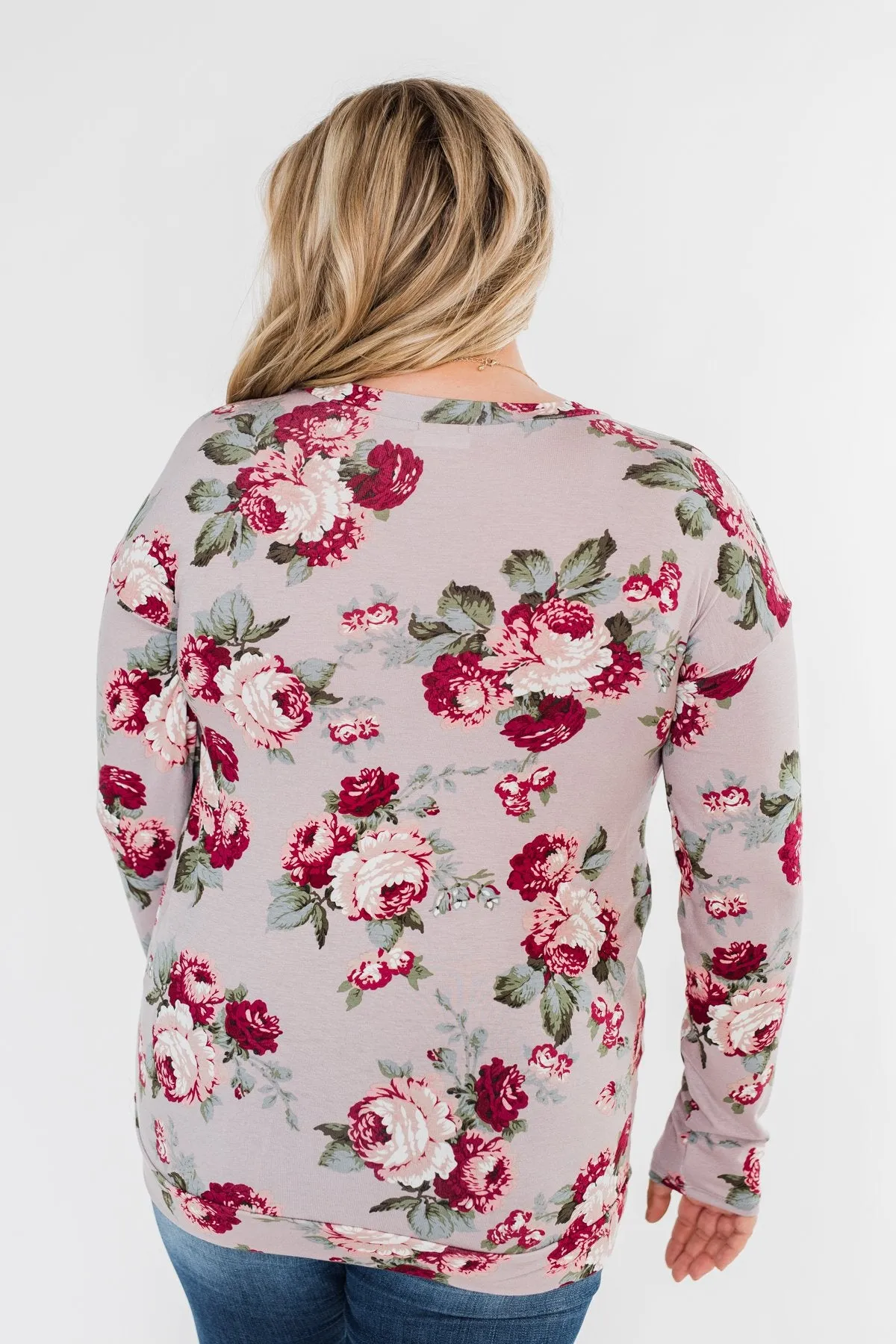 Long Sleeve Floral Wrap Top- Mauve