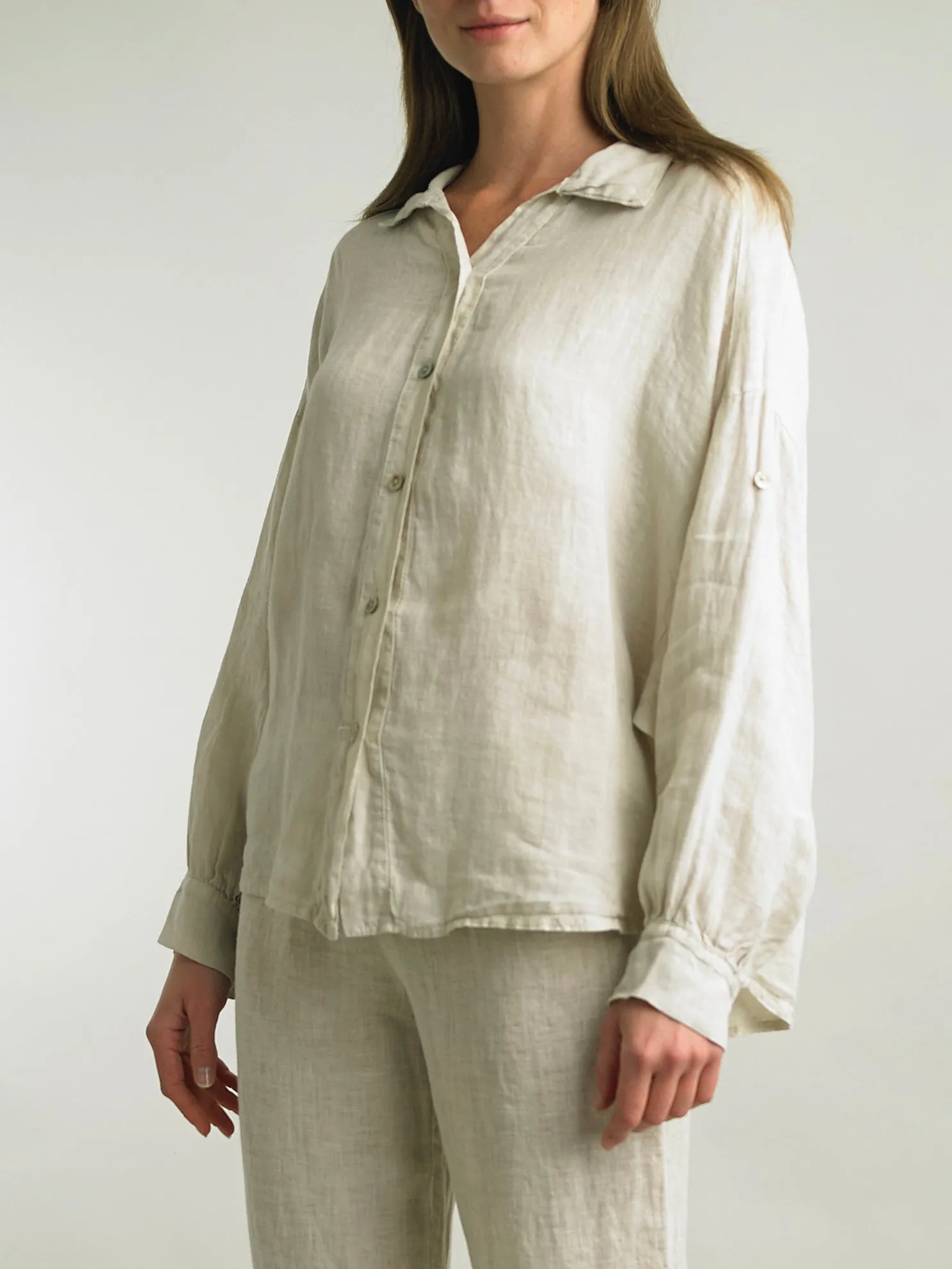 Long Sleeve Linen Button-down Shirt - Sand