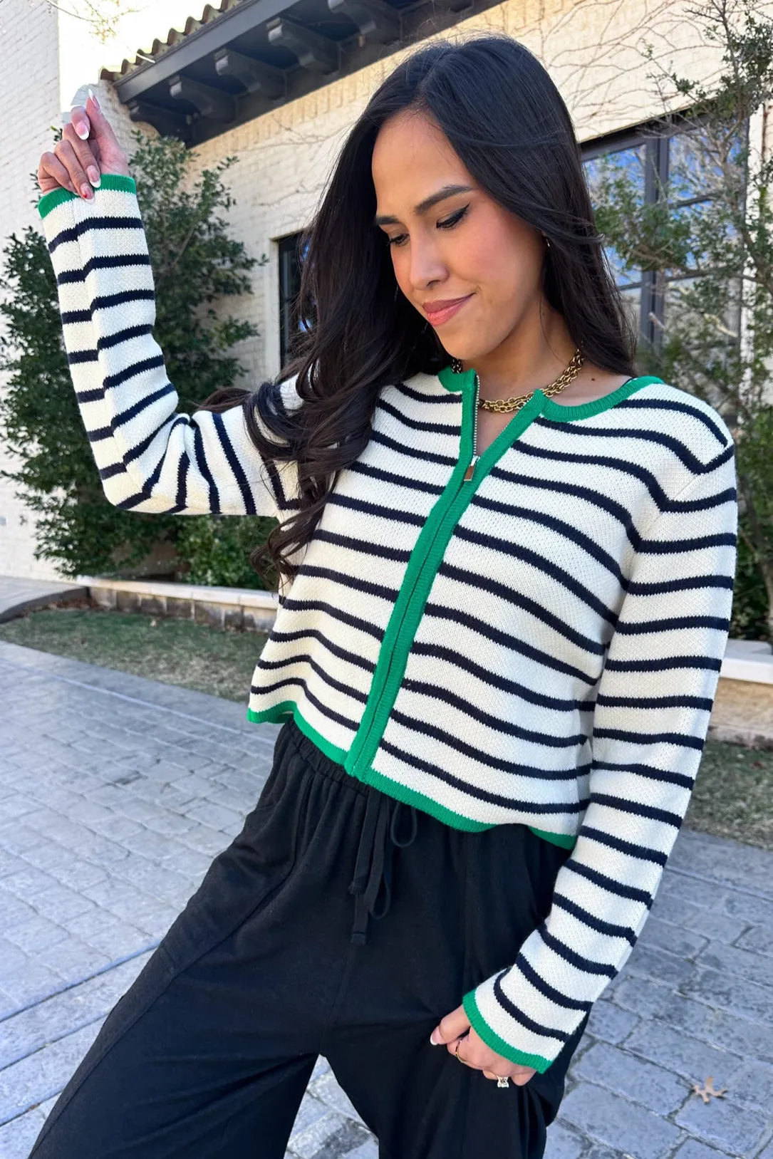LUCKY STRIPES ZIP CARDIGAN