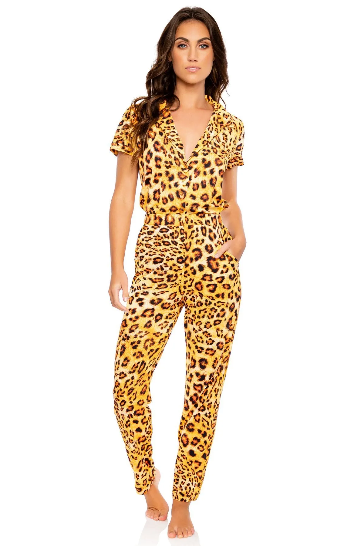 LULI WILD - Notch Collar Button Up Jumpsuit