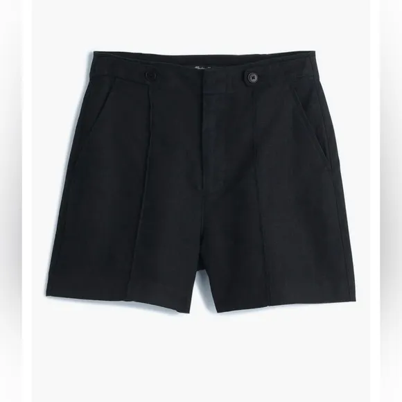 Madewell Clean Button Tab Linen Shorts in Black