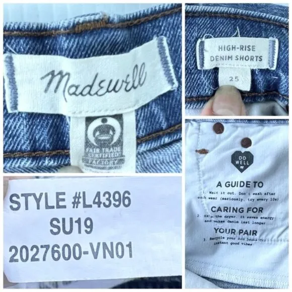 Madewell High-Rise Denim Shorts in Jordie Wash Style L4396 size 25