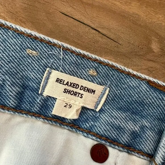 Madewell Relaxed Denim Shorts Raw Hem High Light Wash Waisted Size 29