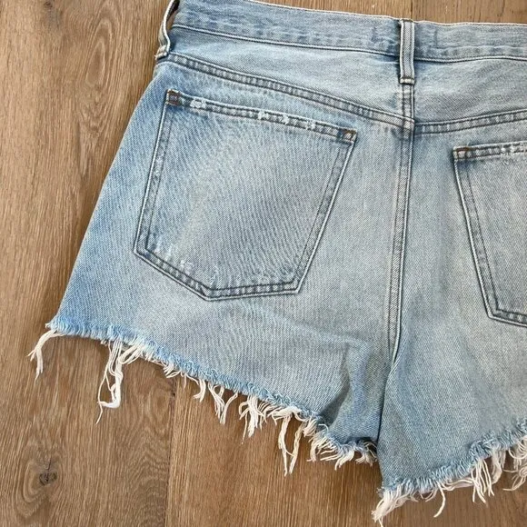 Madewell Relaxed Denim Shorts Raw Hem High Light Wash Waisted Size 29