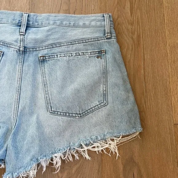 Madewell Relaxed Denim Shorts Raw Hem High Light Wash Waisted Size 29