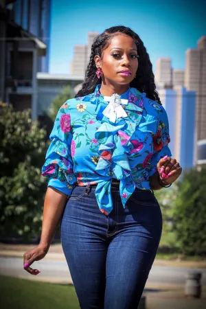 Malaysia Blue Multi Color Floral Print Top