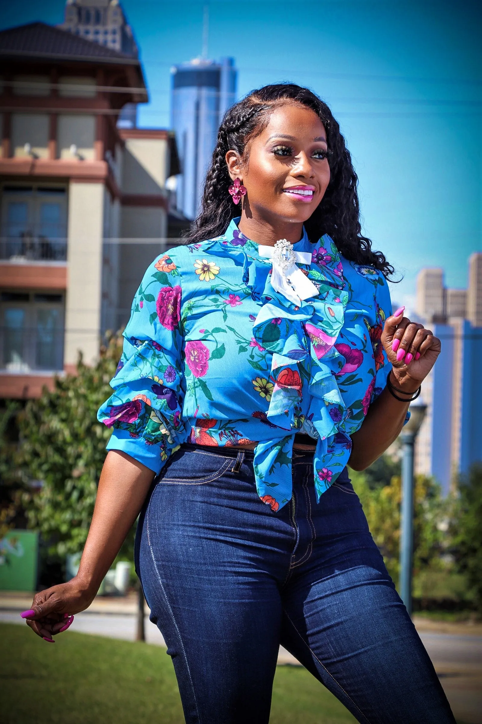 Malaysia Blue Multi Color Floral Print Top