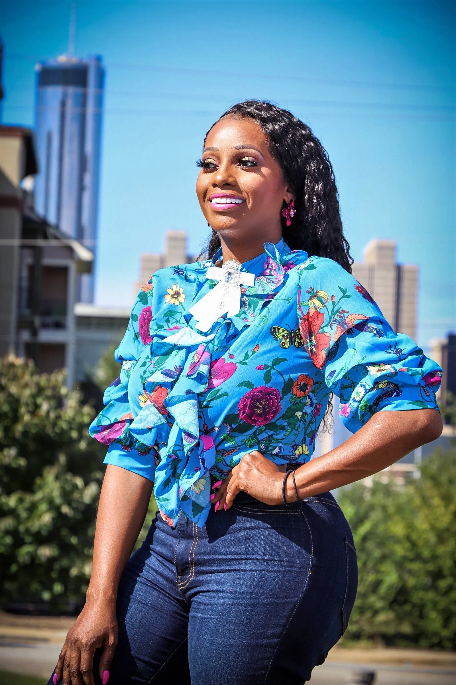 Malaysia Blue Multi Color Floral Print Top