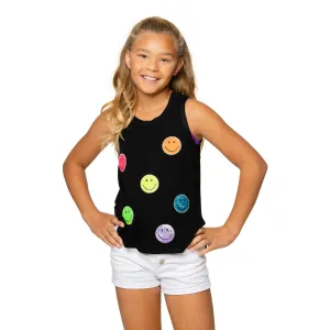 Malibu Sugar Tank w/ Smiley Sequin Patches - Black