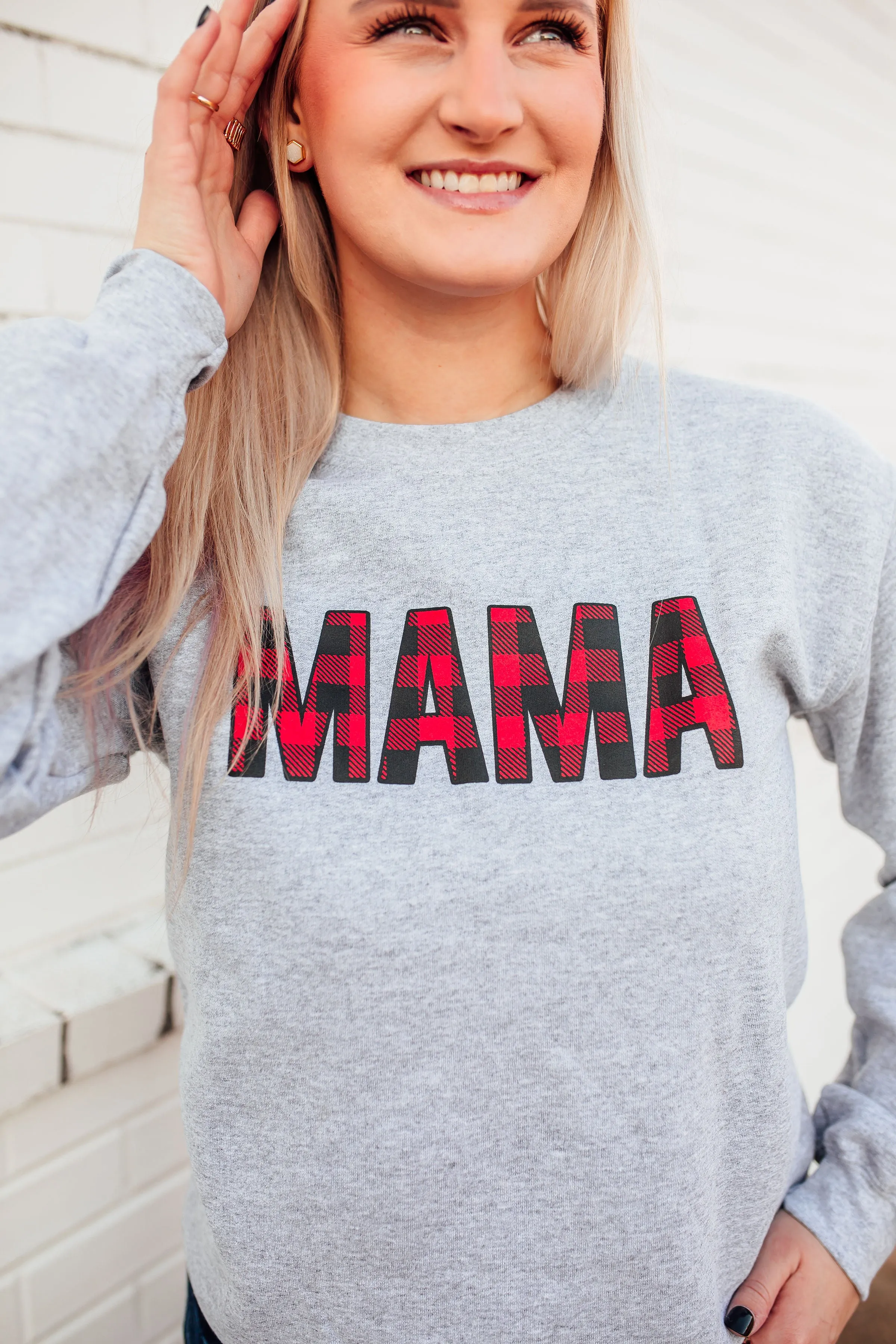 MAMA Buffalo Plaid © Unisex Crewneck Sweatshirt (Grey  Red/Black)