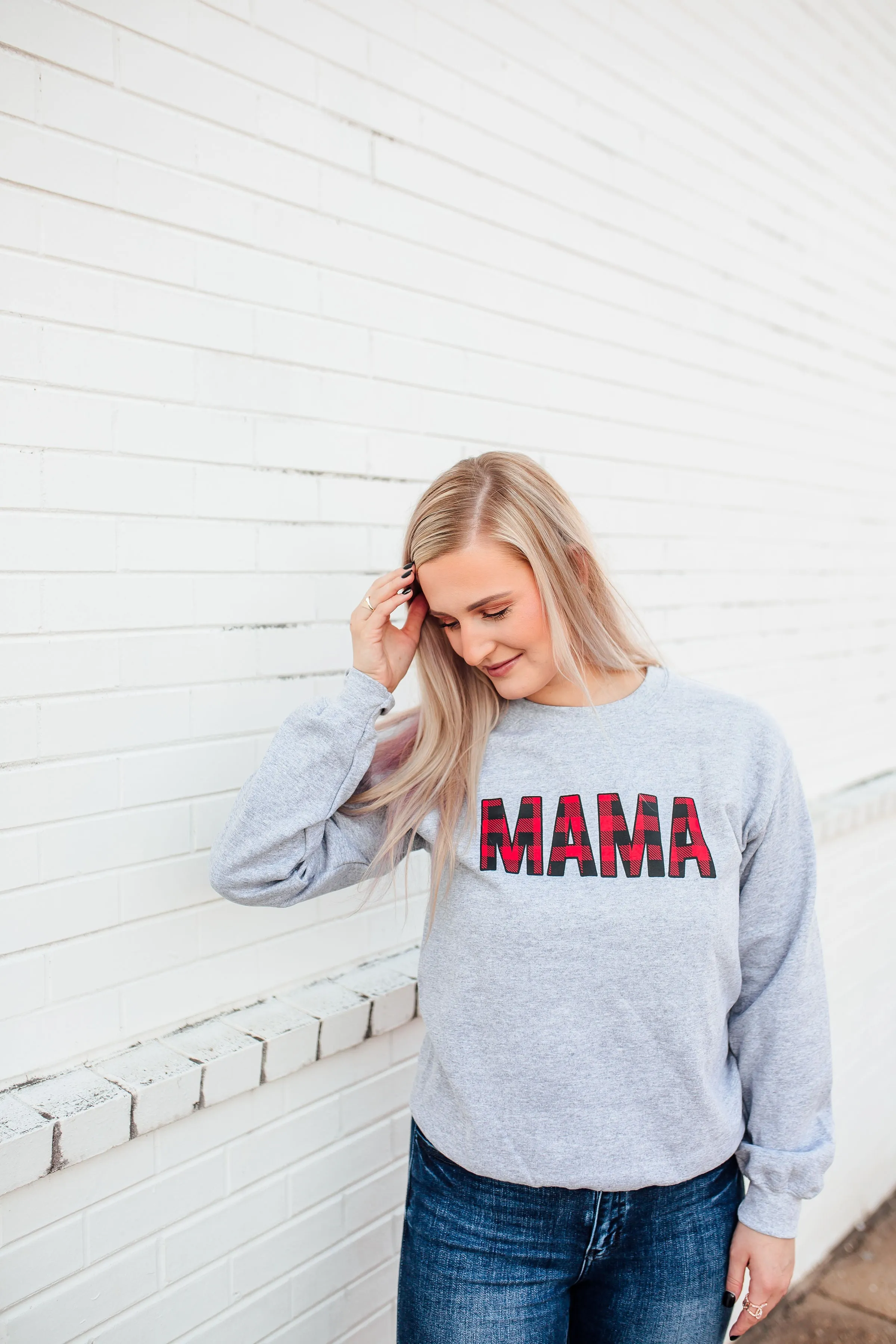 MAMA Buffalo Plaid © Unisex Crewneck Sweatshirt (Grey  Red/Black)