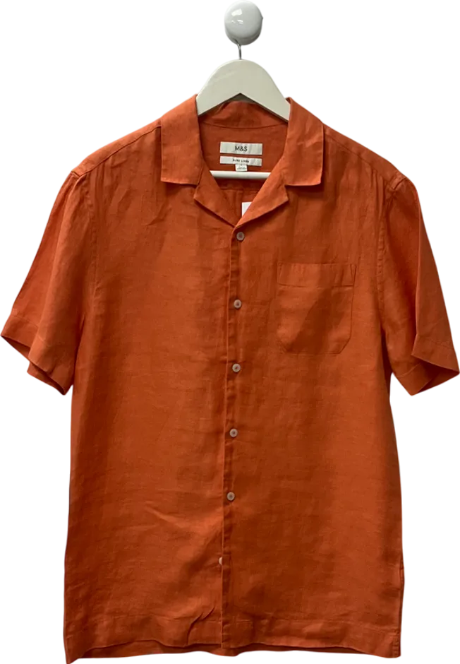 M&S Orange Pure Linen Print Shirt UK S