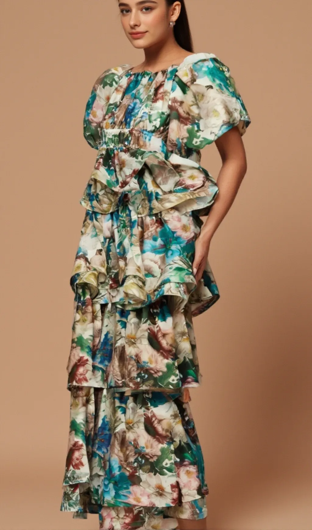 Marianne floral-print tiered midi dress