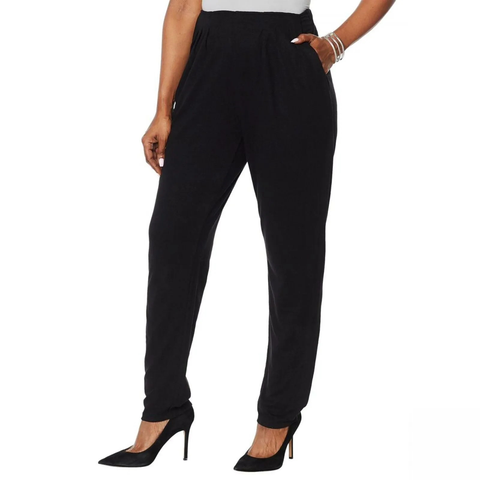 MarlaWynne Women's Pull On Linen Jersey Slouch Ankle Pants